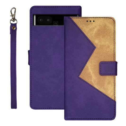 IDEWEI  Leather Phone Case Stand For Google Pixel 7a , Color Splicing  Shockproof Phone Cover with  Card Holder - Purple