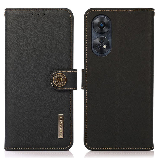 KHAZNEH For Oppo Reno8 T 4G RFID Blocking Genuine Leather Phone Case Phone Cover with Wallet Stand - Black