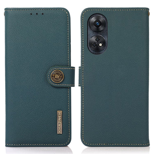 KHAZNEH For Oppo Reno8 T 4G RFID Blocking Genuine Leather Phone Case Phone Cover with Wallet Stand - Green