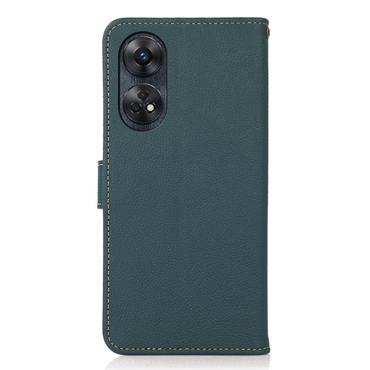 KHAZNEH For Oppo Reno8 T 4G RFID Blocking Genuine Leather Phone Case Phone Cover with Wallet Stand - Green