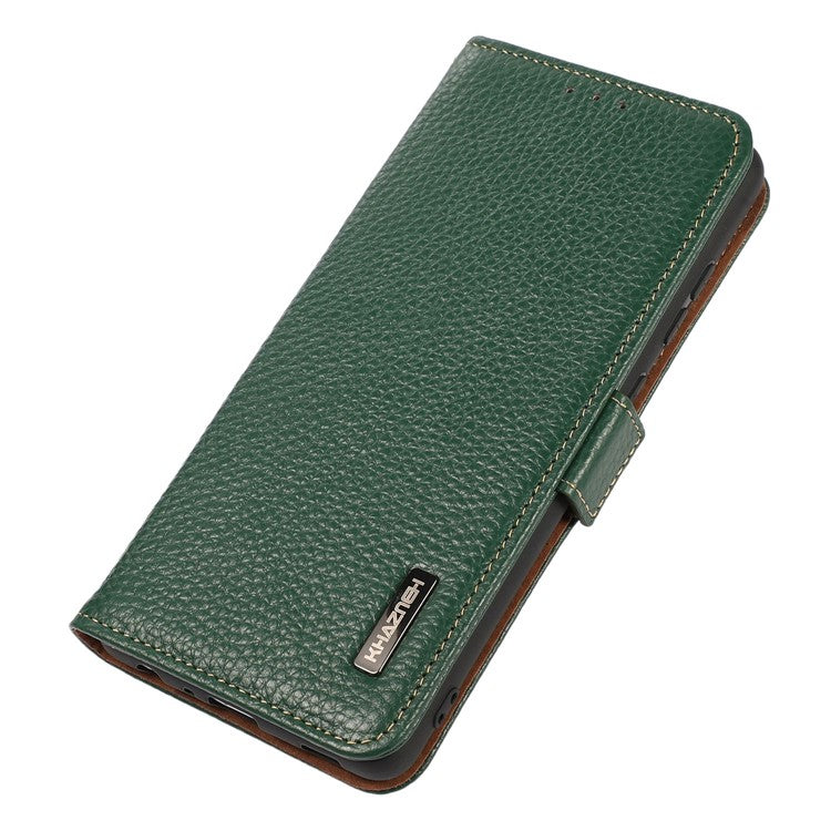 KHAZNEH For Oppo Reno8 T 4G RFID Blocking Protective Phone Case Genuine Leather Phone Cover Stand Wallet - Green