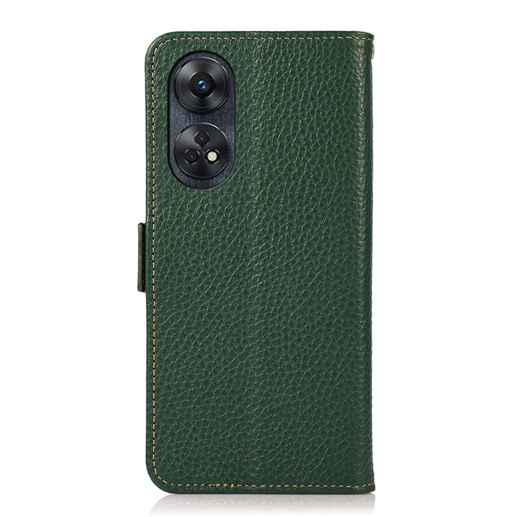 KHAZNEH For Oppo Reno8 T 4G RFID Blocking Protective Phone Case Genuine Leather Phone Cover Stand Wallet - Green