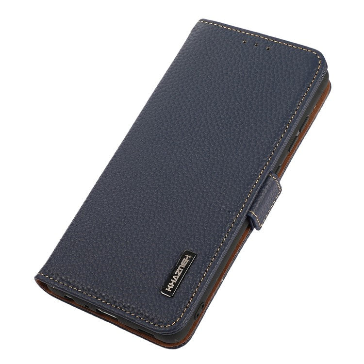 KHAZNEH For Oppo Reno8 T 4G RFID Blocking Protective Phone Case Genuine Leather Phone Cover Stand Wallet - Blue