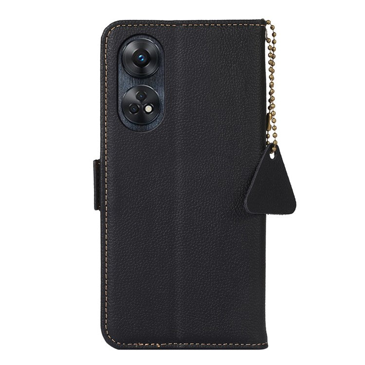TJ Leather Phone Case for Oppo Reno8 T 4G RFID Blocking Stand Wallet Full Protection Phone Cover - Black