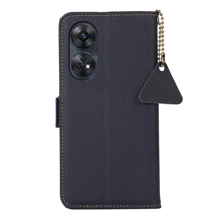 TJ Leather Phone Case for Oppo Reno8 T 4G RFID Blocking Stand Wallet Full Protection Phone Cover - Blue