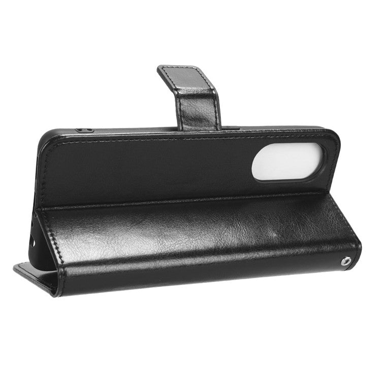Phone Leather Case for Oppo Reno8 T 4G Wallet Stand Crazy Horse Texture Phone Cover - Black