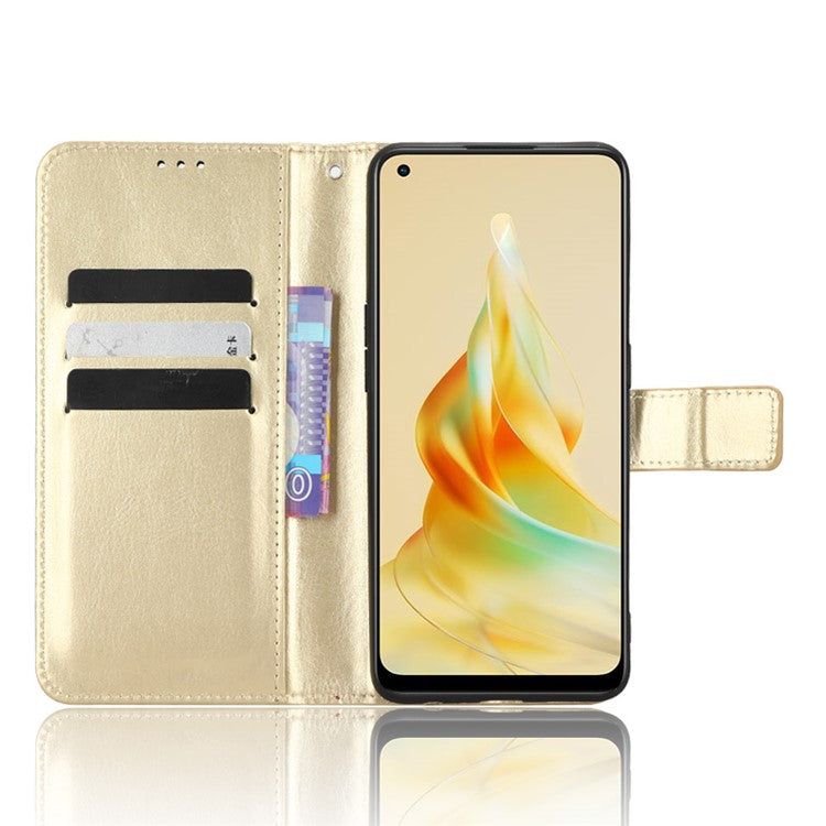 Phone Leather Case for Oppo Reno8 T 4G Wallet Stand Crazy Horse Texture Phone Cover - Gold