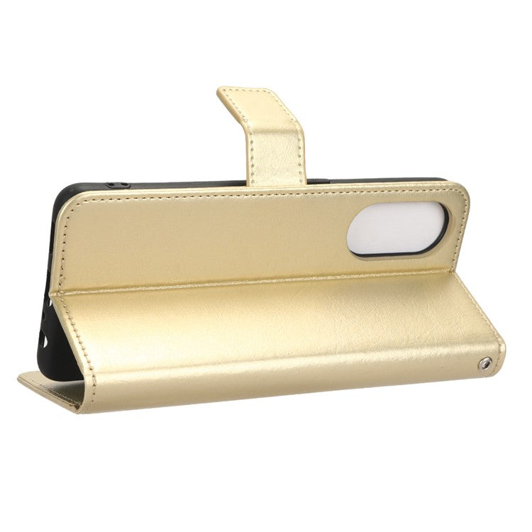 Phone Leather Case for Oppo Reno8 T 4G Wallet Stand Crazy Horse Texture Phone Cover - Gold