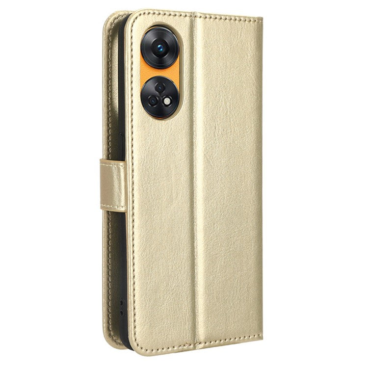 Phone Leather Case for Oppo Reno8 T 4G Wallet Stand Crazy Horse Texture Phone Cover - Gold