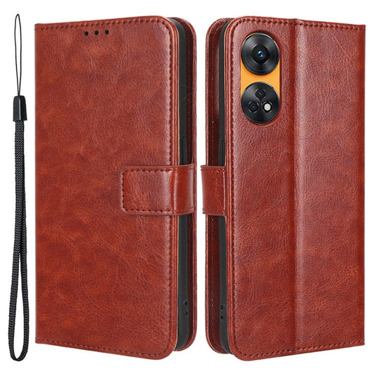Phone Leather Case for Oppo Reno8 T 4G Wallet Stand Crazy Horse Texture Phone Cover - Brown
