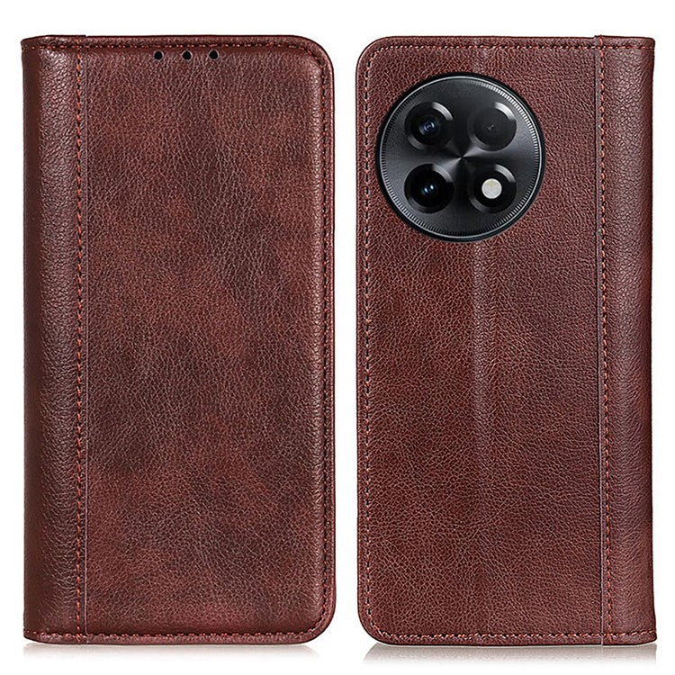 For OnePlus Ace 2 5G / 11R 5G Anti-fall Phone Case Litchi Texture Split Leather Flip Wallet Cover with Stand - Brown
