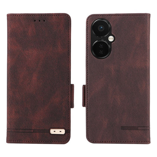 Anti-drop Phone Cover For OnePlus Nord CE 3 Lite 5G / Nord N30 5G , Hardware Decor Flip Leather Wallet Phone Case with Stand - Coffee
