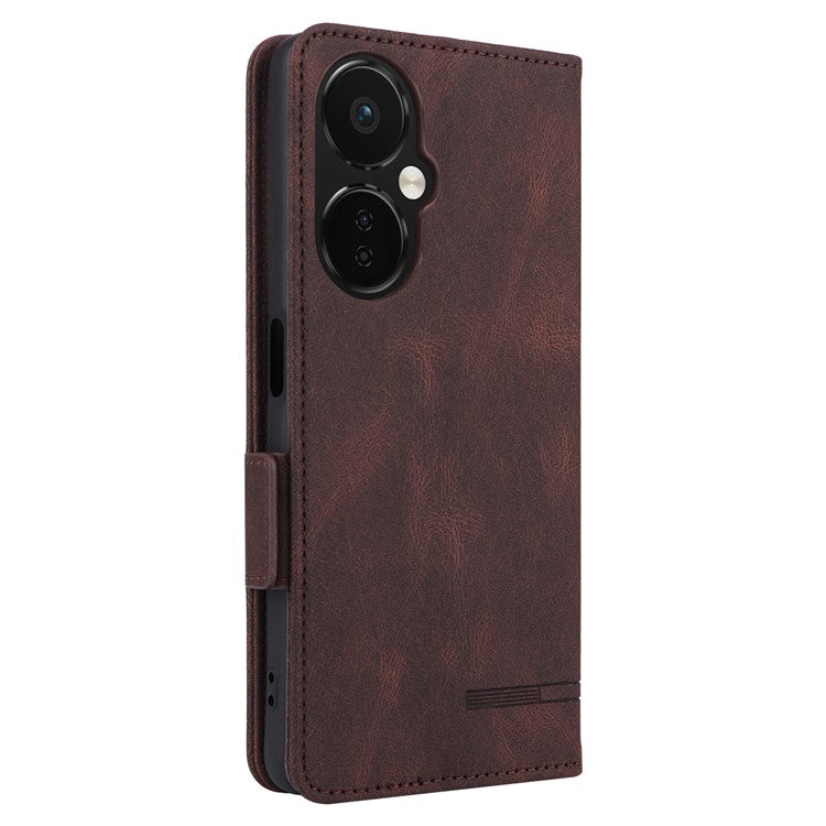 Anti-drop Phone Cover For OnePlus Nord CE 3 Lite 5G / Nord N30 5G , Hardware Decor Flip Leather Wallet Phone Case with Stand - Coffee