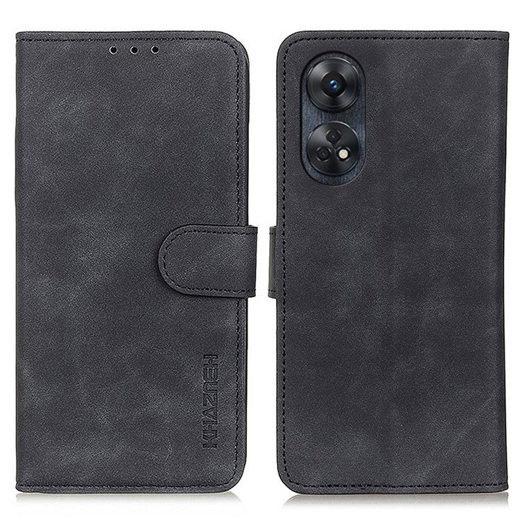 KHAZNEH For Oppo Reno8 T 4G Retro Texture Phone Case PU Leather Stand Wallet Phone Cover - Black