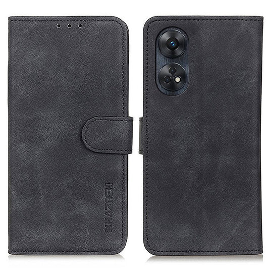 KHAZNEH For Oppo Reno8 T 4G Retro Texture Phone Case PU Leather Stand Wallet Phone Cover - Black