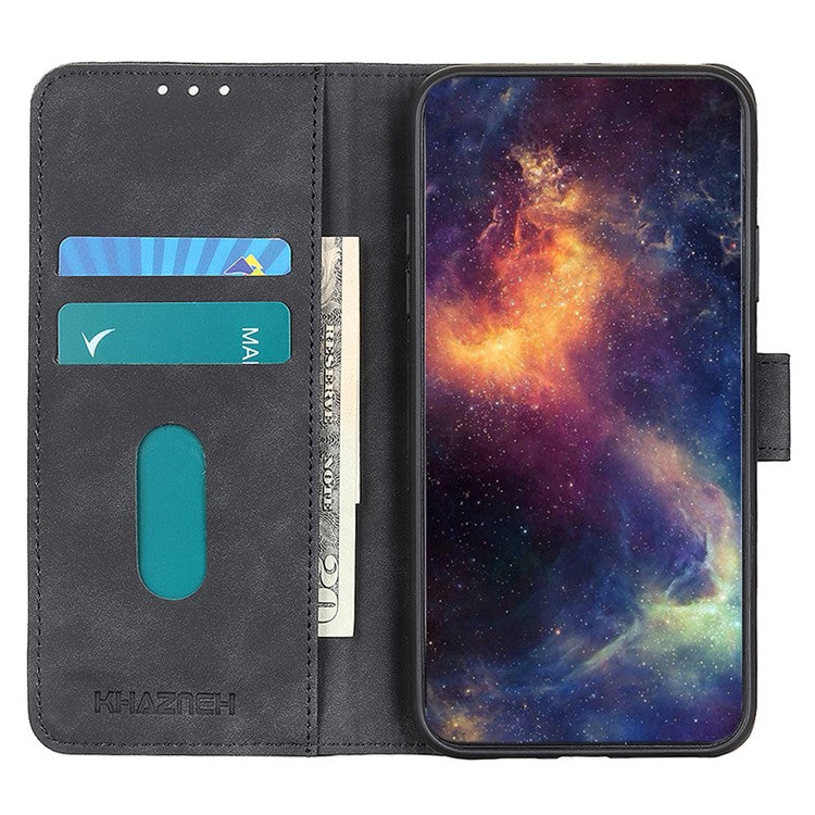 KHAZNEH For Oppo Reno8 T 4G Retro Texture Phone Case PU Leather Stand Wallet Phone Cover - Black