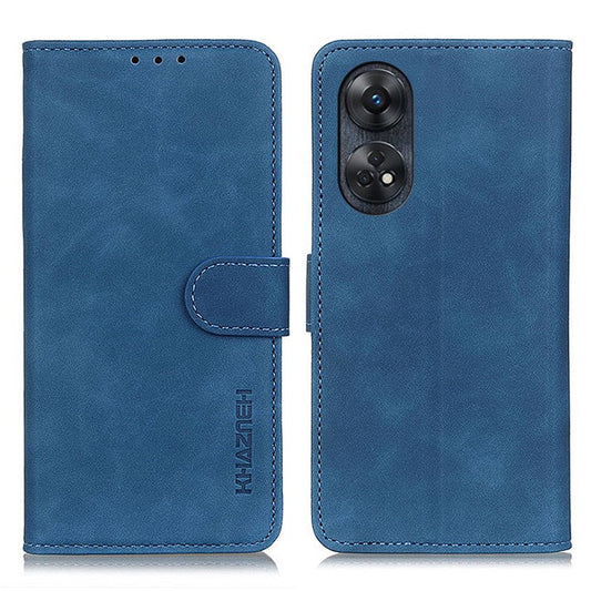 KHAZNEH For Oppo Reno8 T 4G Retro Texture Phone Case PU Leather Stand Wallet Phone Cover - Blue