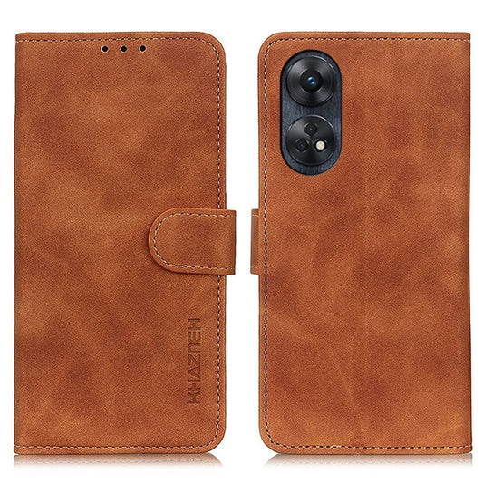 KHAZNEH For Oppo Reno8 T 4G Retro Texture Phone Case PU Leather Stand Wallet Phone Cover - Brown