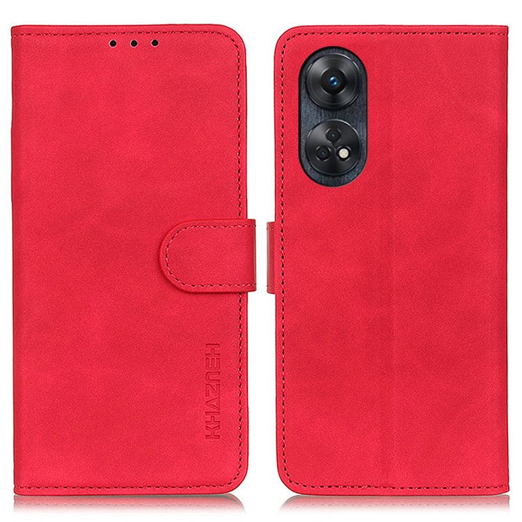 KHAZNEH For Oppo Reno8 T 4G Retro Texture Phone Case PU Leather Stand Wallet Phone Cover - Red