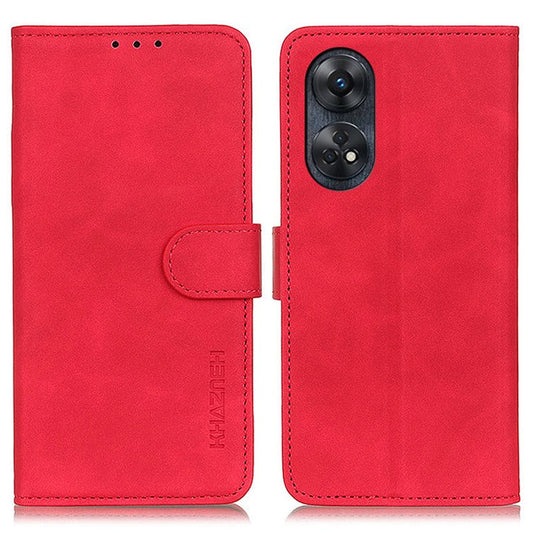 KHAZNEH For Oppo Reno8 T 4G Retro Texture Phone Case PU Leather Stand Wallet Phone Cover - Red