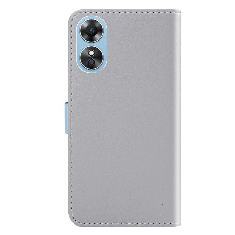 PU Leather Phone Case for Oppo A17 4G Three-color Splicing Stand Wallet Phone Cover - Grey / Blue / Pink