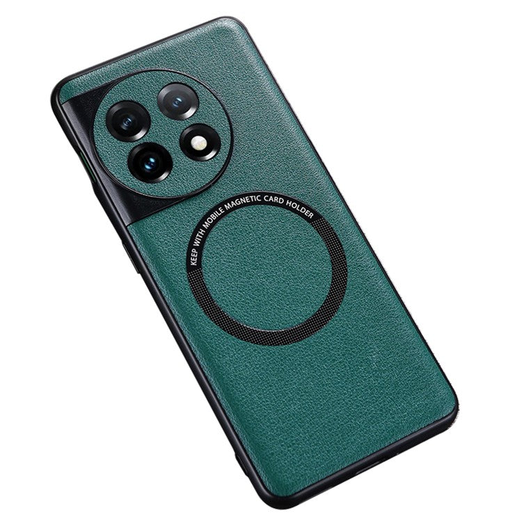 Magnetic Phone Case for OnePlus 11 5G , PU Leather Coated TPU + PC Electroplating Back Cover - Cyan