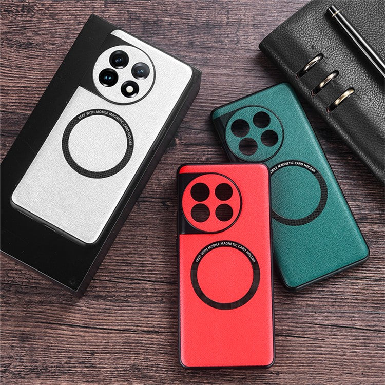 Magnetic Phone Case for OnePlus 11 5G , PU Leather Coated TPU + PC Electroplating Back Cover - Black
