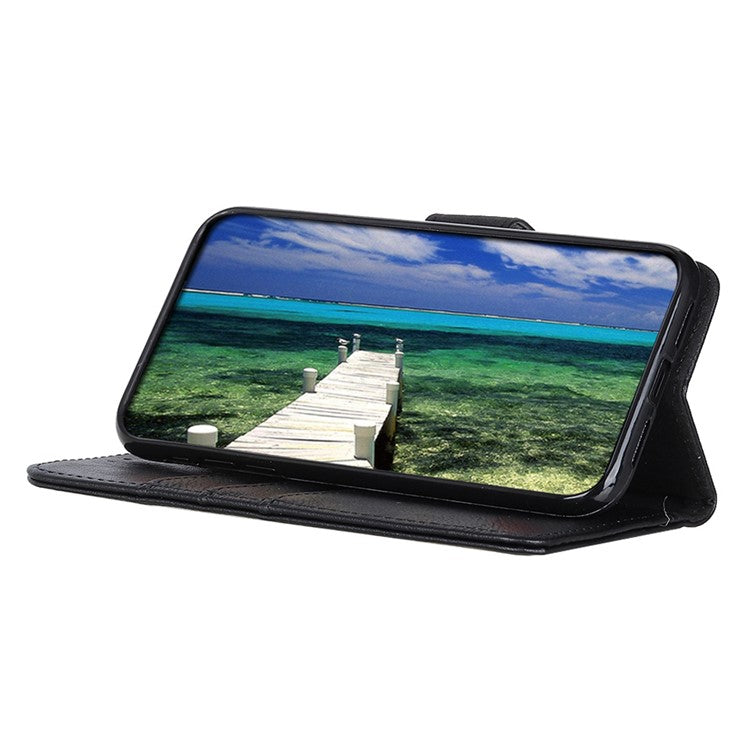 KHAZNEH For OnePlus Ace 2 5G / 11R 5G Cowhide Texture Leather Phone Case Anti-shock Flip Cover Wallet Stand - Black
