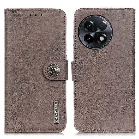 KHAZNEH For OnePlus Ace 2 5G / 11R 5G Cowhide Texture Leather Phone Case Anti-shock Flip Cover Wallet Stand - Khaki