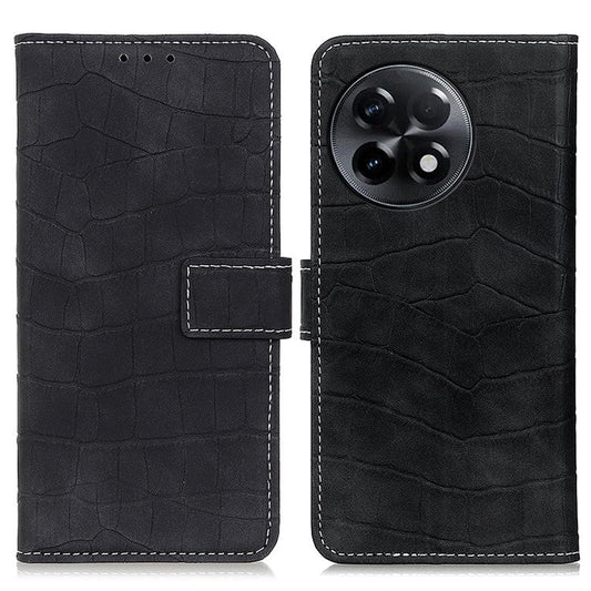 For OnePlus Ace 2 5G / 11R 5G Crocodile Texture Leather Shockproof Phone Case with Wallet Stand - Black