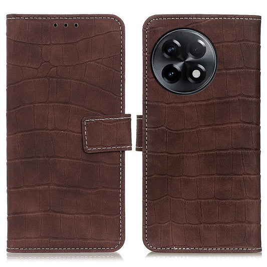 For OnePlus Ace 2 5G / 11R 5G Crocodile Texture Leather Shockproof Phone Case with Wallet Stand - Brown