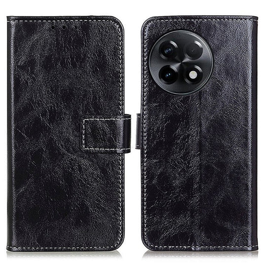 For OnePlus Ace 2 5G / 11R 5G Retro Phone Case Stand Crazy Horse Texture Leather Wallet Shockproof Cover - Black