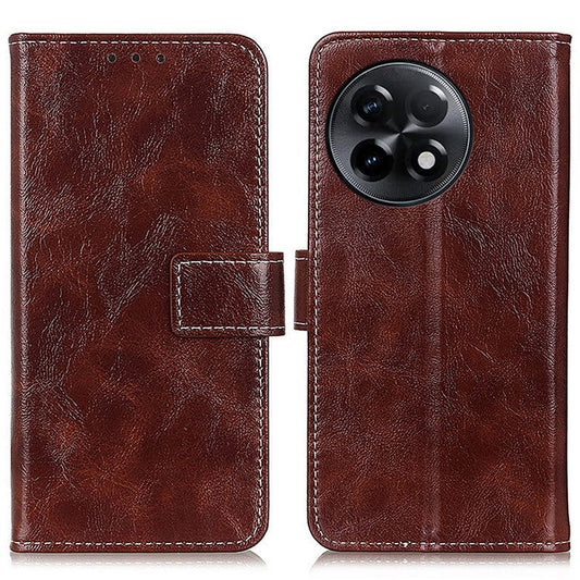 For OnePlus Ace 2 5G / 11R 5G Retro Phone Case Stand Crazy Horse Texture Leather Wallet Shockproof Cover - Brown