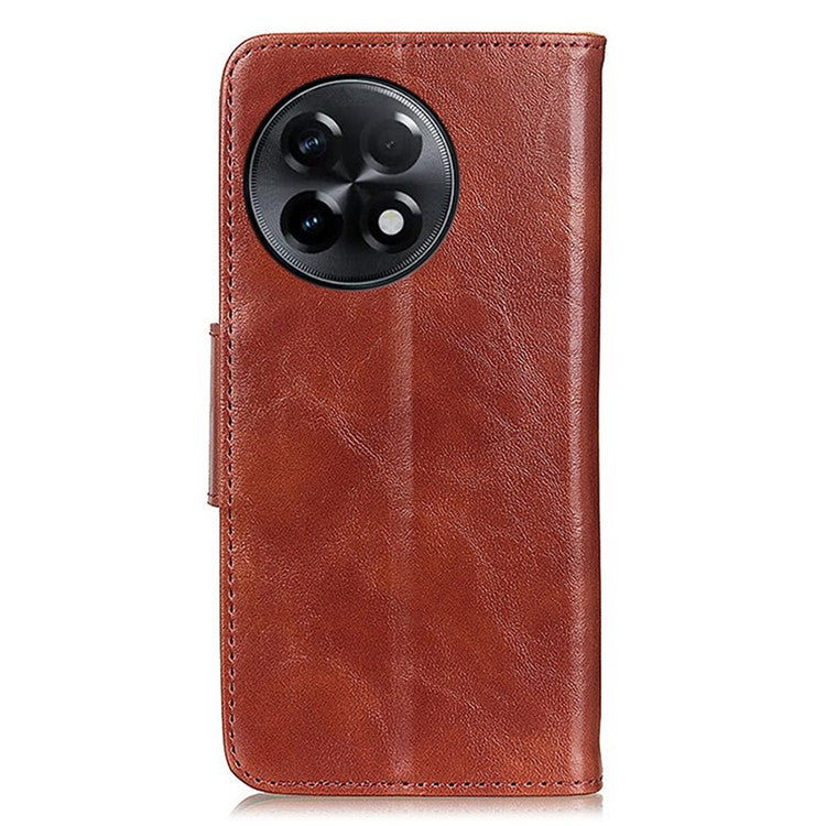 For OnePlus Ace 2 5G / 11R 5G Crazy Horse Texture Cover Split Leather Wallet Phone Stand Case - Brown