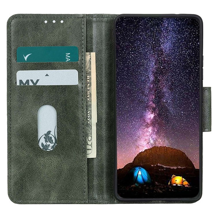 PU Leather Phone Case for OnePlus Ace 2 5G / 11R 5G Crazy Horse Texture Stand Wallet Cover - Blackish Green