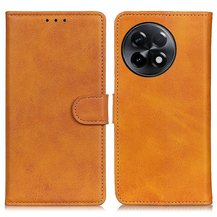 For OnePlus Ace 2 5G / 11R 5G Cowhide Texture Stand Case Wallet PU Leather Phone Cover - Brown
