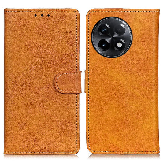 For OnePlus Ace 2 5G / 11R 5G Cowhide Texture Stand Case Wallet PU Leather Phone Cover - Brown