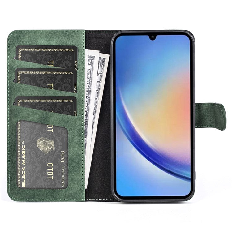 For Samsung Galaxy A34 5G Wallet Case Dual Color Splicing Stand PU Leather Phone Cover - Green