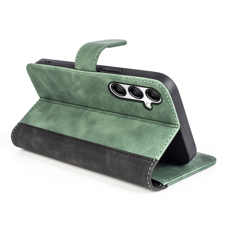 For Samsung Galaxy A34 5G Wallet Case Dual Color Splicing Stand PU Leather Phone Cover - Green