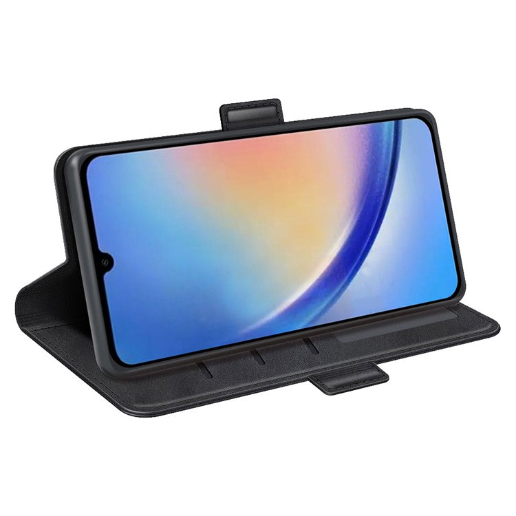 Wallet Cover for Samsung Galaxy A34 5G Calf Texture Stand PU Leather Protective Case - Black
