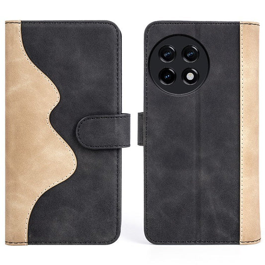 For OnePlus Ace 2 5G / 11R 5G Wallet Case Dual Color Splicing PU Leather Phone Cover with Stand - Black