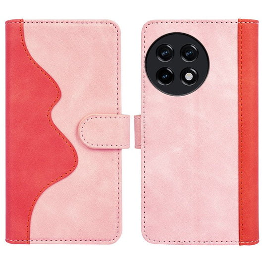 For OnePlus Ace 2 5G / 11R 5G Wallet Case Dual Color Splicing PU Leather Phone Cover with Stand - Pink