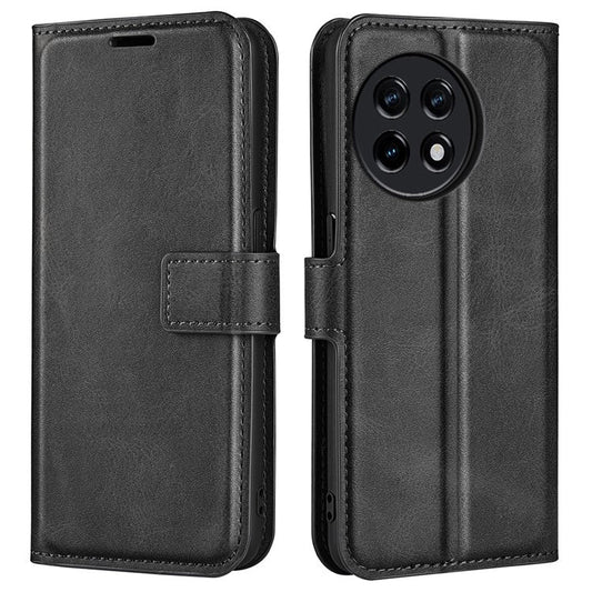 For OnePlus Ace 2 5G / 11R 5G Calf Texture Stand Wallet Case Square Magnetic Clasp Phone Cover - Black