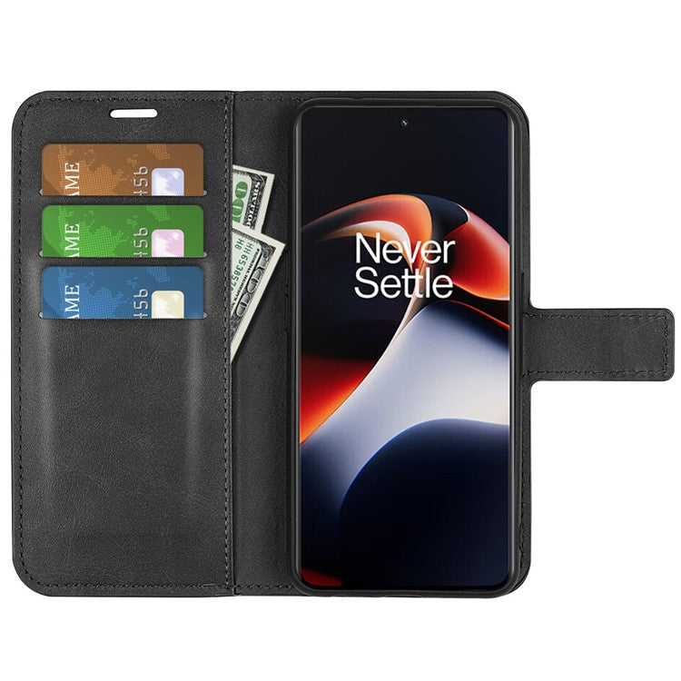 For OnePlus Ace 2 5G / 11R 5G Calf Texture Stand Wallet Case Square Magnetic Clasp Phone Cover - Black