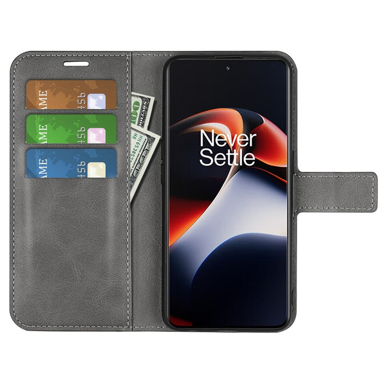 For OnePlus Ace 2 5G / 11R 5G Calf Texture Stand Wallet Case Square Magnetic Clasp Phone Cover - Grey