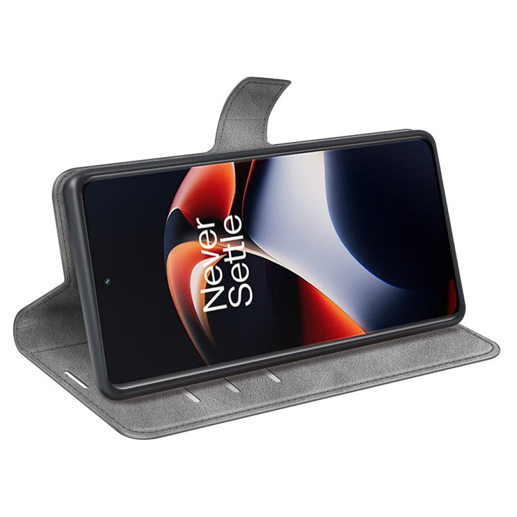 For OnePlus Ace 2 5G / 11R 5G Calf Texture Stand Wallet Case Square Magnetic Clasp Phone Cover - Grey