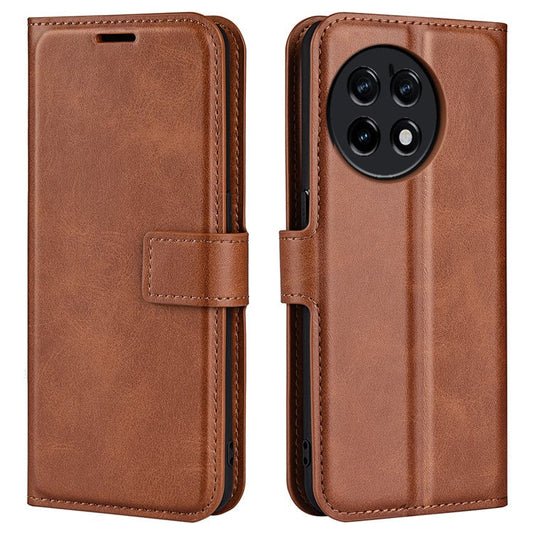 For OnePlus Ace 2 5G / 11R 5G Calf Texture Stand Wallet Case Square Magnetic Clasp Phone Cover - Light Brown