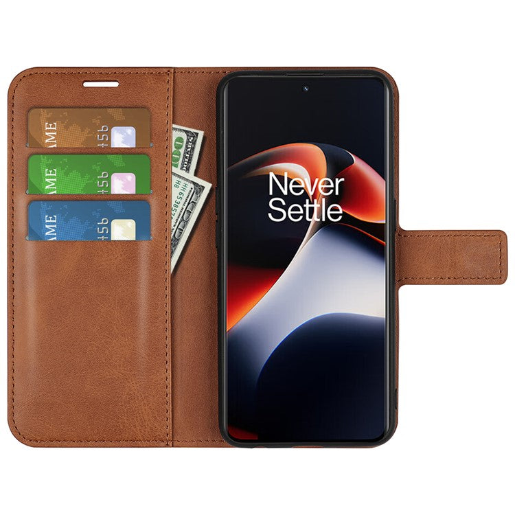 For OnePlus Ace 2 5G / 11R 5G Calf Texture Stand Wallet Case Square Magnetic Clasp Phone Cover - Light Brown