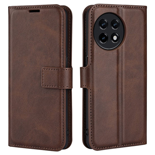 For OnePlus Ace 2 5G / 11R 5G Calf Texture Stand Wallet Case Square Magnetic Clasp Phone Cover - Brown