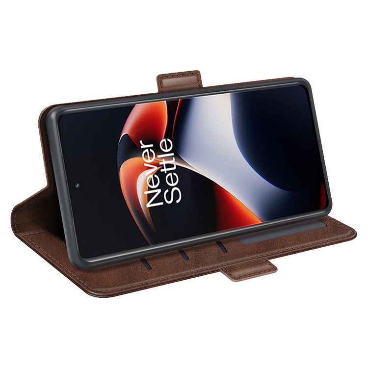For OnePlus Ace 2 5G / 11R 5G Calf Texture Magnetic Flip Phone Cover Stand Wallet Leather Case - Brown
